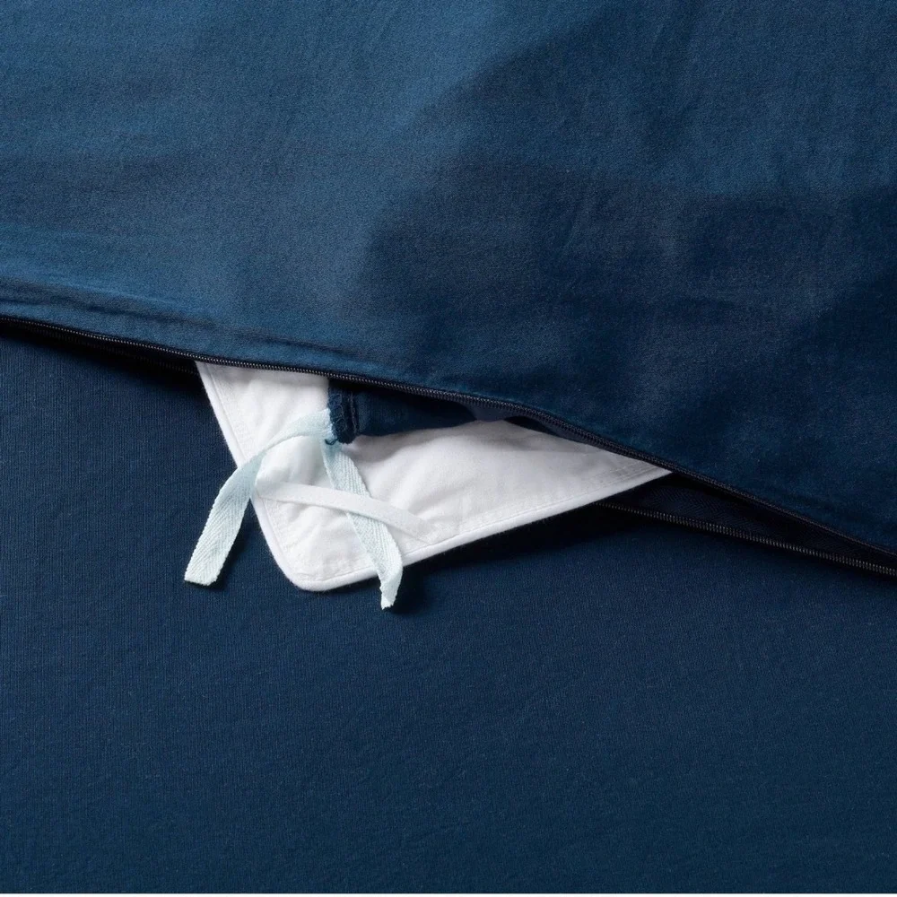 New Threshold Washed Cotton Sateen Duvet Cover and Sham Set Dark Navy King